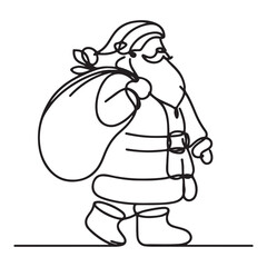 Santa Claus Silhouette with Sack Walking Line Art Illustration