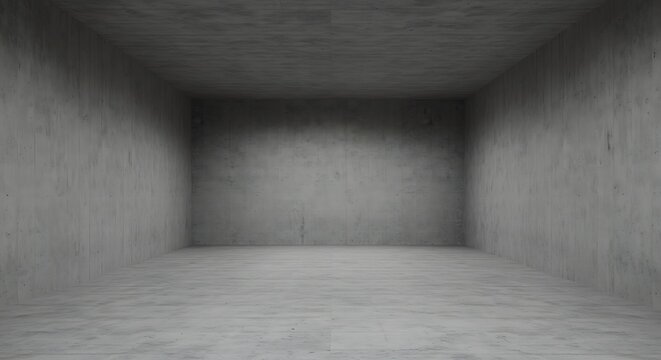 Empty warehouse room with concrete walls and floor.