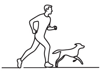 Man Running with Dog Continuous Line Art Style Illustration