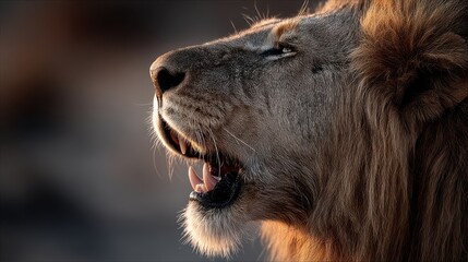 Naklejka premium Dark-maned male lion roaming the savannah wildlife photography delight