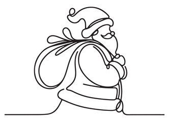 Single Line Santa Claus Silhouette Carrying Gift Bag Vector Illustration