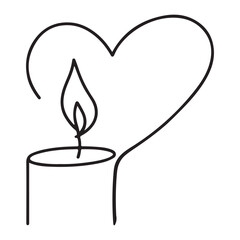 Simple Heart and Candle One Line Vector Illustration for Love