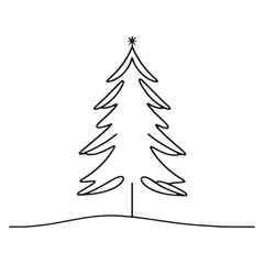 Minimalist Christmas Tree Illustration Outline with Snow Ground Scene