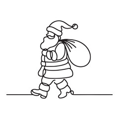 Santa Claus One Line Vector Silhouette Art Walking Illustration