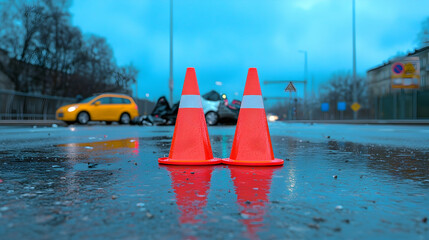 Orange Traffic Cones at Night Accident Scene