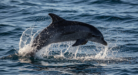 Fototapeta premium Dolphin Jumping out of Water Sparkling in Sunlight