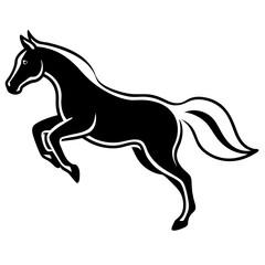 Fototapeta premium create a horse jumping on grass icon logo silhouette vector on. white background