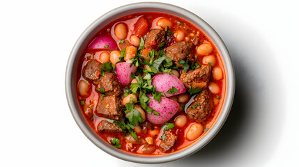 Overhead View of Hearty Red Bean and Beef Stew in a Bowl