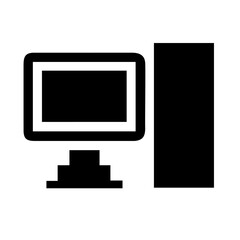 Computer Icon,  Desktop Monitor with CPU Tower in Solid Black