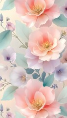 Delicate watercolor-style floral design with soft pastel tones of pale pink, lavender, and mint green, seamlessly repeating, creating a peaceful, feminine background perfect for your phone.

