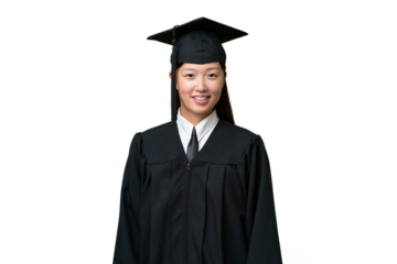 Young university graduate Asian woman over isolated background laughing