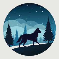 Mystical wolf silhouette designs in nature scenes with spiritual, emotional and tribal elements vector illustration