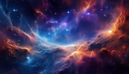 Fototapeta premium Celestial Symphony: A breathtaking visualization of the cosmos unfolds, where swirling clouds of color and luminous stardust paints a scene of infinite mystery.