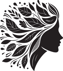 Stylized Woman Profile with Nature-Inspired Hair Design
