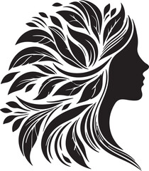 Stylized Woman Profile with Nature-Inspired Hair Design
