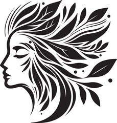 Stylized Woman Profile with Nature-Inspired Hair Design
