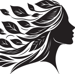 Stylized Woman Profile with Nature-Inspired Hair Design
