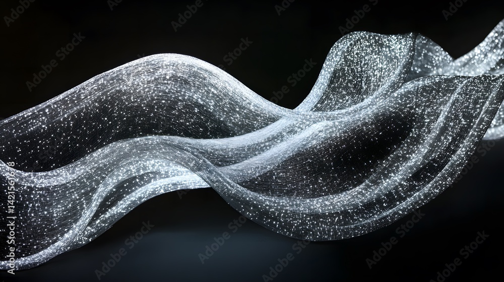Poster abstract wavy pattern with sparkling particles