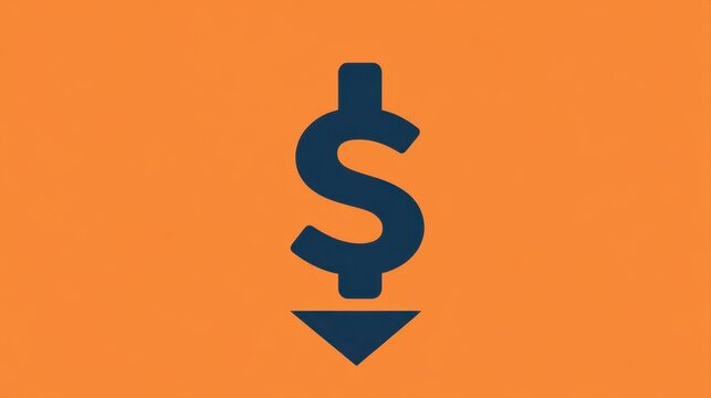 Dropping Dollar Sign Icon on Vibrant Orange Background Illustrates Financial Decline and Economic Challenges
