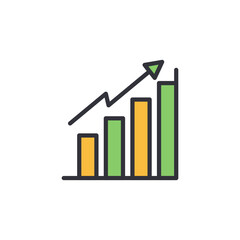 Growth chart colored icons, minimalist vector illustration ,simple transparent graphic element .Isolated on white background