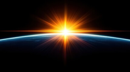A breathtaking view of a sunrise over Earth, showcasing vibrant colors and radiating light against a dark backdrop.
