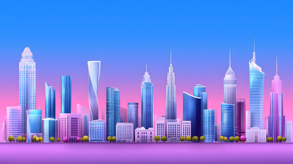 Obraz premium Modern City Skyline at Sunset with Pink and Purple Hues