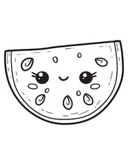 Smiling Kawaii Watermelon Slice – Cute Fruit Cartoon Coloring Page for Children