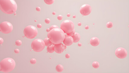Abstract 3D render of floating pink balloons that collide with each other Generative AI