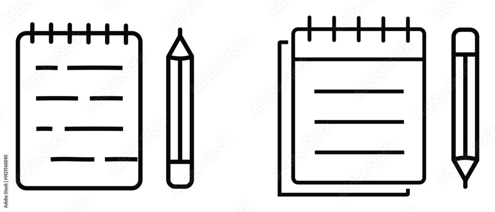 Poster note icon set, notepad icon vector. note and task line icons. checklist, document, notepad and more.