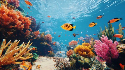 Naklejka premium Fish swimming in a colorful coral reef underwater marine background