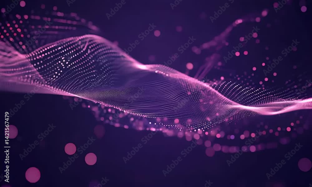 Poster abstract digital wave of glowing particles and energy flows with futuristic motion in a sci-fi inspi