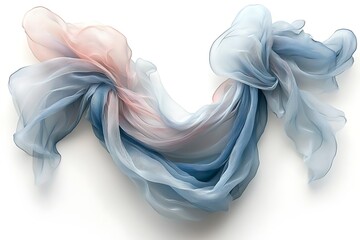 Fototapeta premium Flowing pastel silk scarf on white for fashion design, product shots, presentations, and textiles