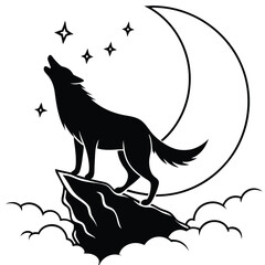 Mystical wolf silhouette designs in nature scenes with spiritual, emotional and tribal elements vector illustration