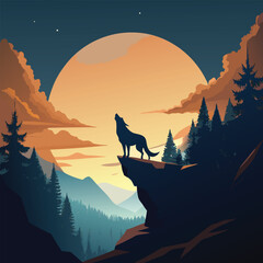 Mystical wolf silhouette designs in nature scenes with spiritual, emotional and tribal elements vector illustration © Prodeep