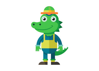 Obraz premium Flat and Minimal cartoon crocodile, worker uniform, mascot logo design