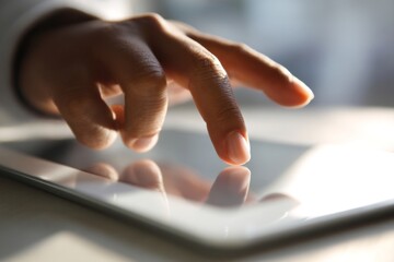 Fingers Touching Tablet Screen:  Modern Technology, Digital Interaction,  User Interface,  Intuitive Design,  Smooth Experience