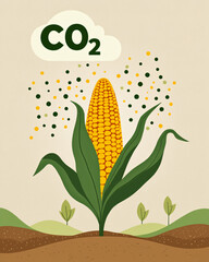 Corn Plant Illustrating Carbon Dioxide Emission and Agricultural Growth Concept