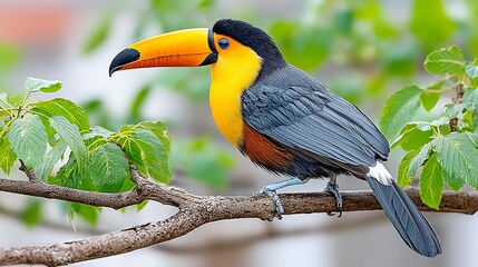 Fototapeta premium Closeup of a Bright Orange-Toucan Perched on a Tree Branch