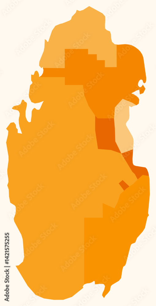 Poster map of qatar with regions. just a simple country border map with region division. orange color palet
