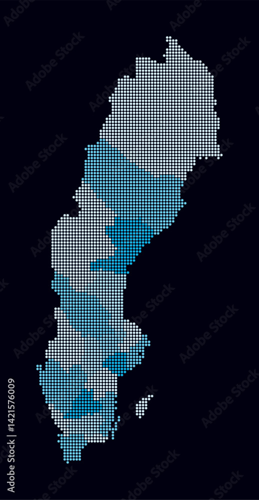 Poster sweden dotted map. digital style map of the country on dark background. sweden shape with circle dot