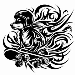 Obraz premium Skateboarding dog in motion with abstract designs