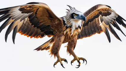 Obraz premium Majestic Philippine Eagle In Flight With Wings Spread On White Background