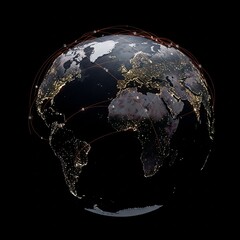 Global Connectivity: A Stunning Visualization of Earth Illuminated by City Lights, Representing Humanity’s Interconnectedness and Technological Advances.