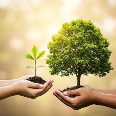 Nature's Growth: A Symbolic Representation of Nurturing the Environment, Showcasing the Journey from Seedling to Thriving Tree 