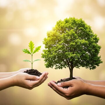 Nature's Growth: A Symbolic Representation of Nurturing the Environment, Showcasing the Journey from Seedling to Thriving Tree 