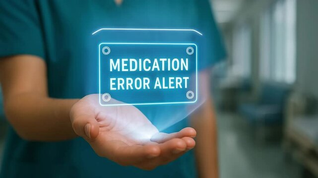 Medication error alert notification hospital digital display healthcare close-up safety awareness