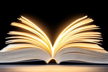 Glowing Open Book on Dark Surface
