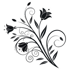 Black and white floral vector design with ornate nature elements like leaves and swirls creates a vintage decorative pattern