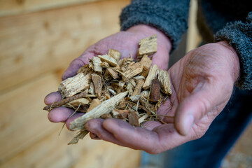 Wood chips for fueling a bio mass heating. 