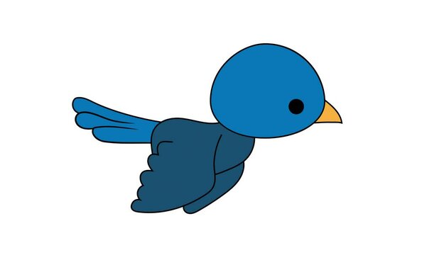 Blue Bird Flying. Side View Cartoon Animation